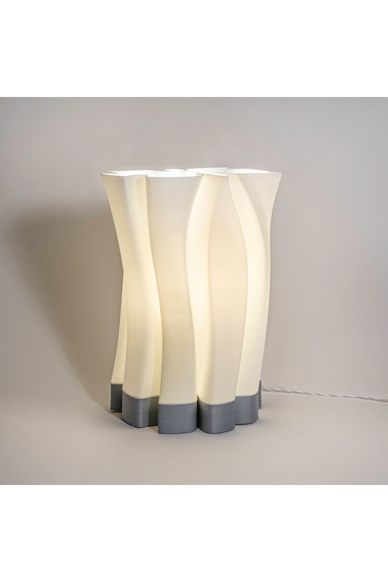 Flame 13.5" Modern Bohemian Plant-Based PLA 3D Printed Dimmable LED Table Lamp, Alternate, color, White/Gray