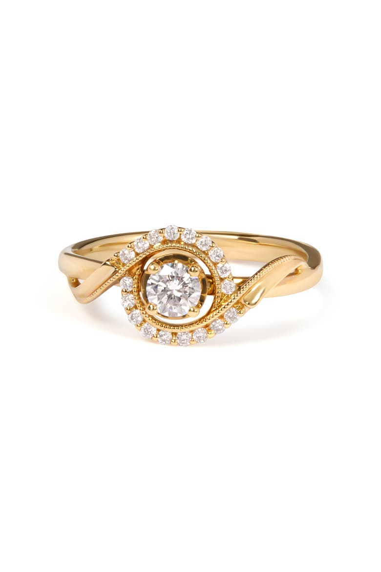 14K Yellow Gold 1/3 Cttw Diamond Solitaire and Halo Swirl Engagement Ring, Main, color, Yellow