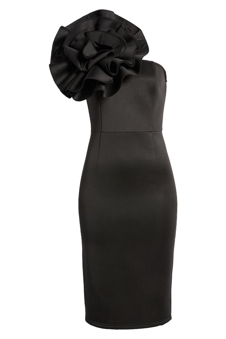 Marlena Rosette One-Shoulder Dress, Alternate, color, BLACK