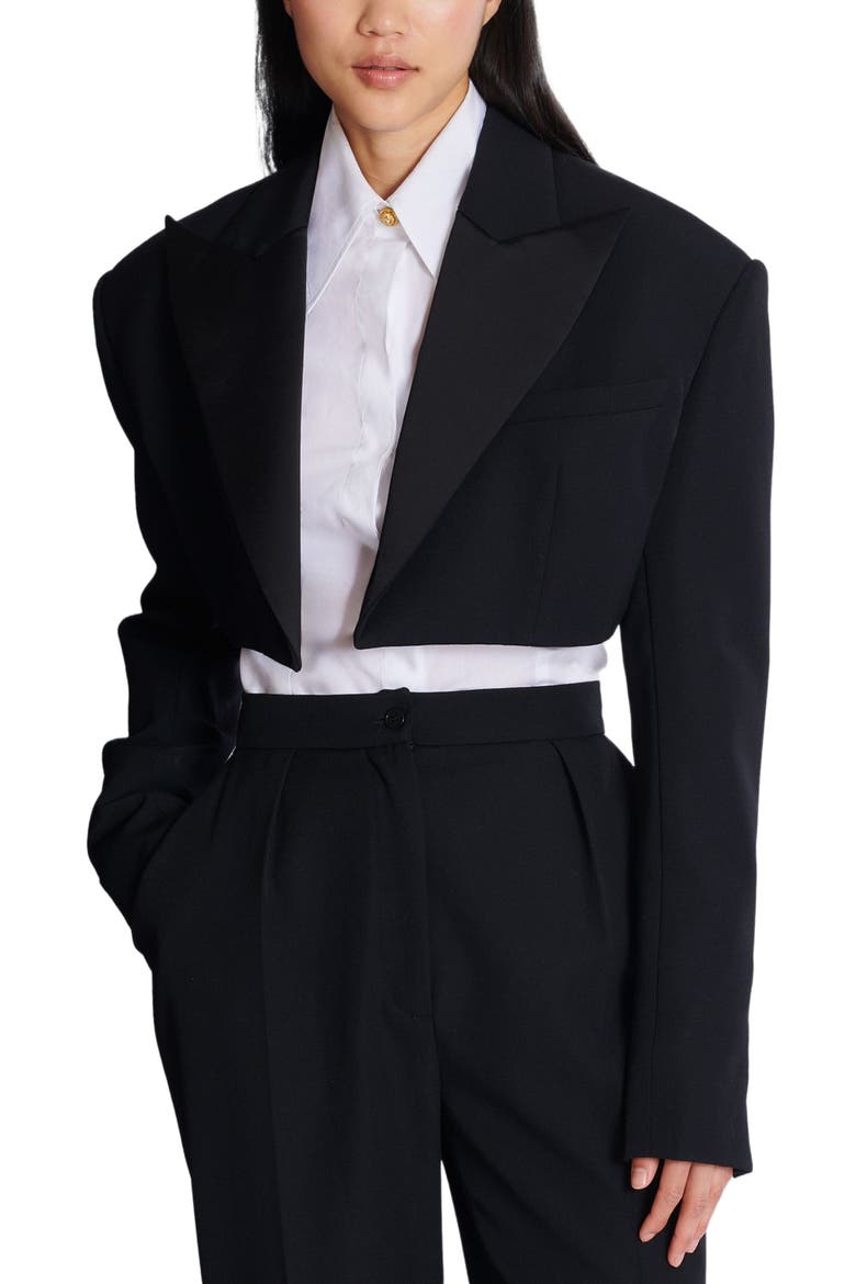 Cropped grain de poudre jacket, Alternate, color, black