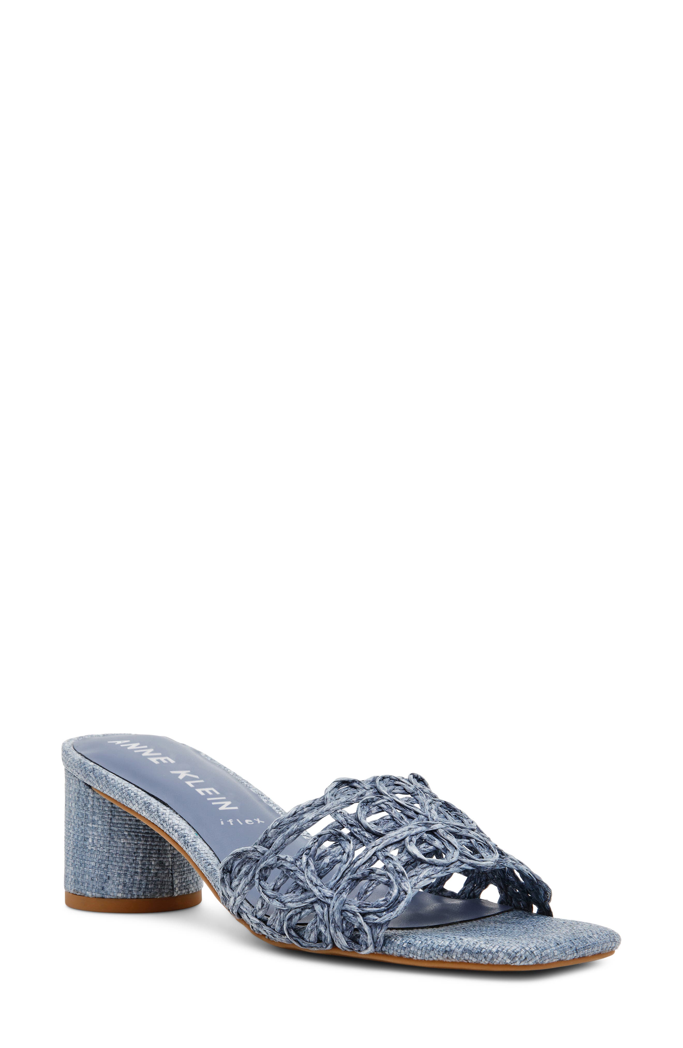 Anne Klein Flores Slide Sandal, Main, color, Blue Raffia