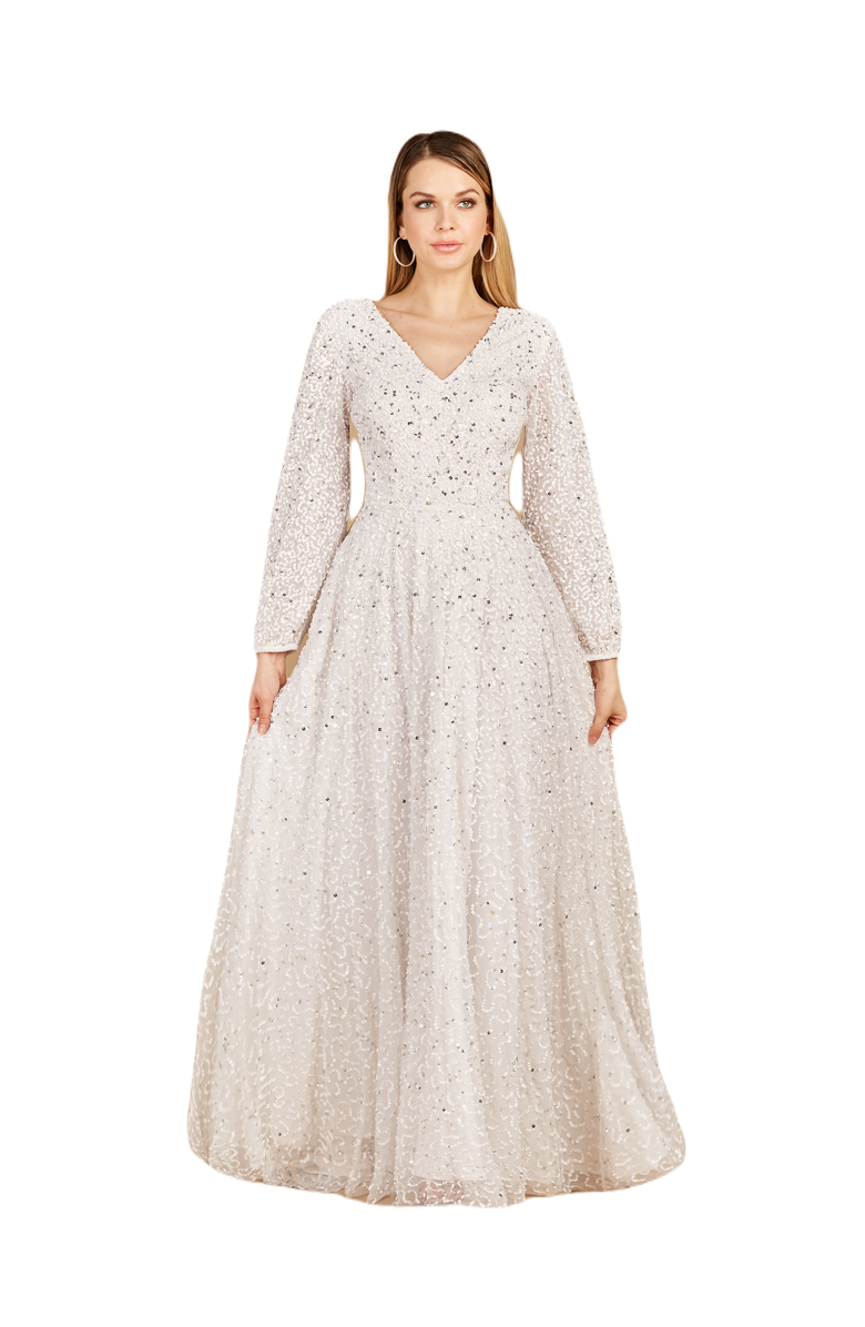 LARA New York Long Sleeve, Beaded A-Line Bridal Dress, Main, color, Ivory