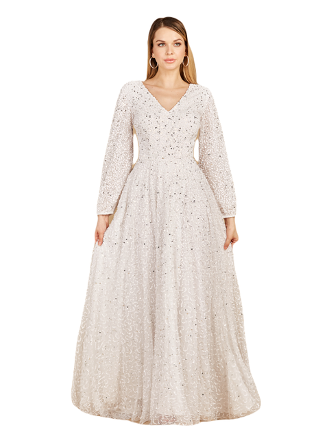 Long Sleeve, Beaded A-Line Bridal Dress