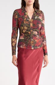 DR2 by Daniel Rainn Ruched Front Mesh Top