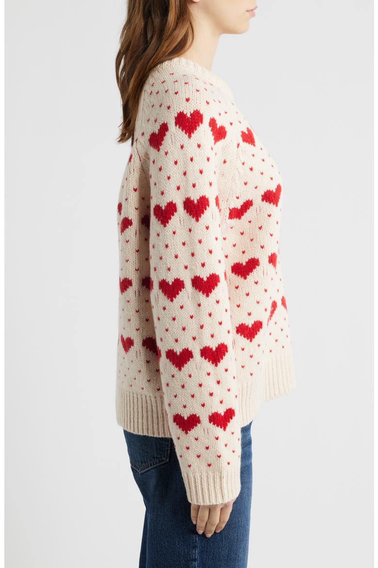The Intarsia Heart Wool Blend Sweater, Alternate, color, PEARL W/ RED