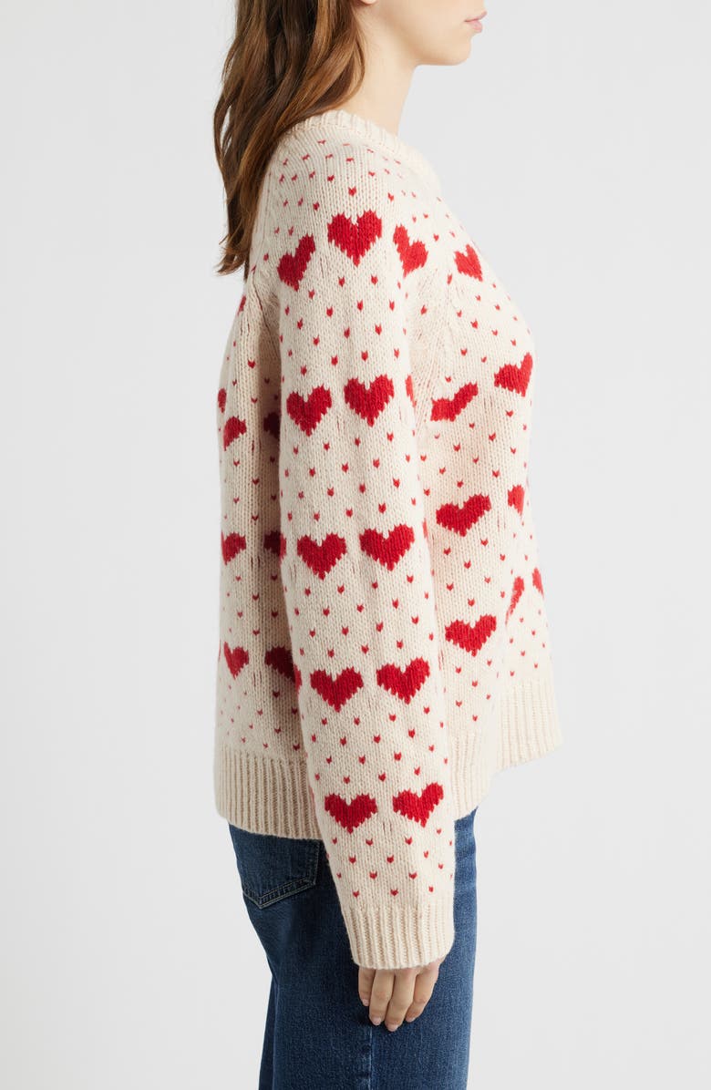 THE GREAT. The Intarsia Heart Wool Blend Sweater, Alternate, color, Pearl W/ Red