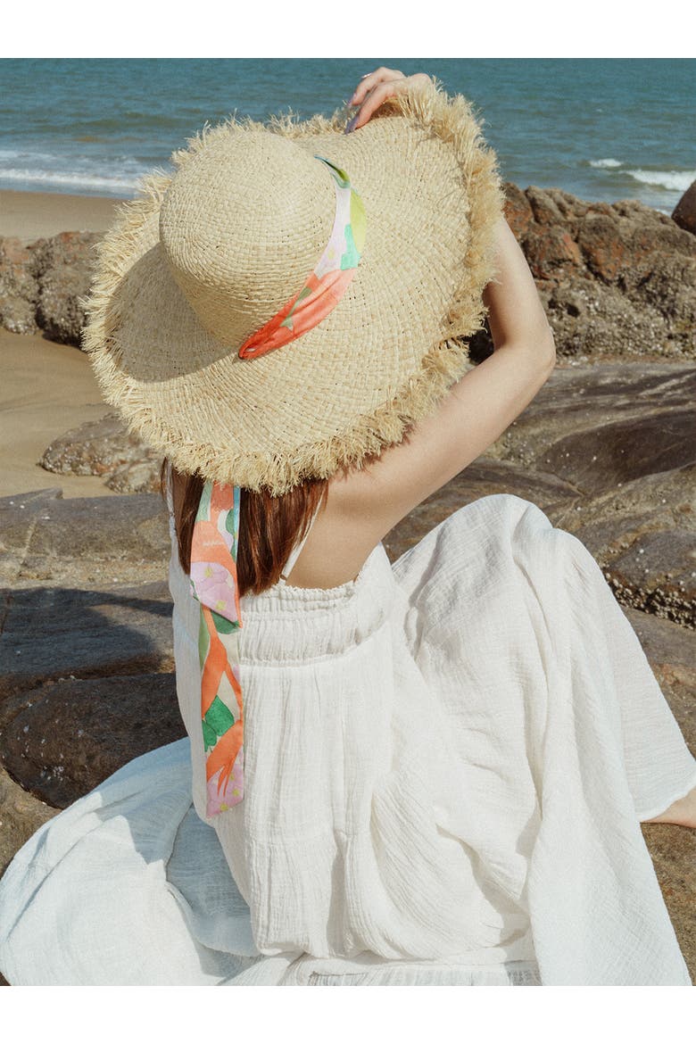 "Cartagena" Straw Hat with Ribbon Tie, Alternate, color, Pink and Green