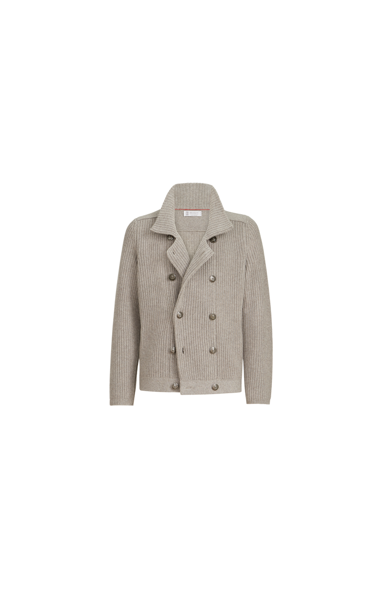 Brunello Cucinelli Cashmere half english rib mariner cardigan, Alternate, color, Light Brown