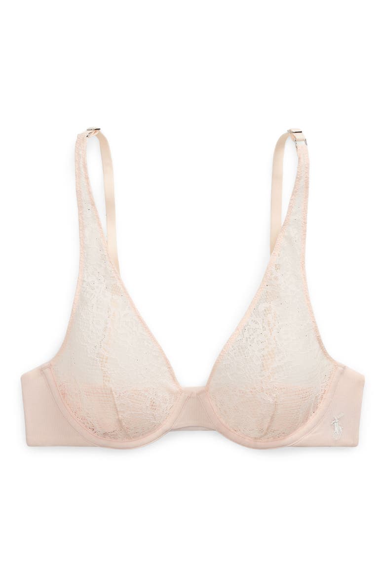 Galloon Lace Underwire Plunge Bra, Alternate, color, GARDEN ROSE