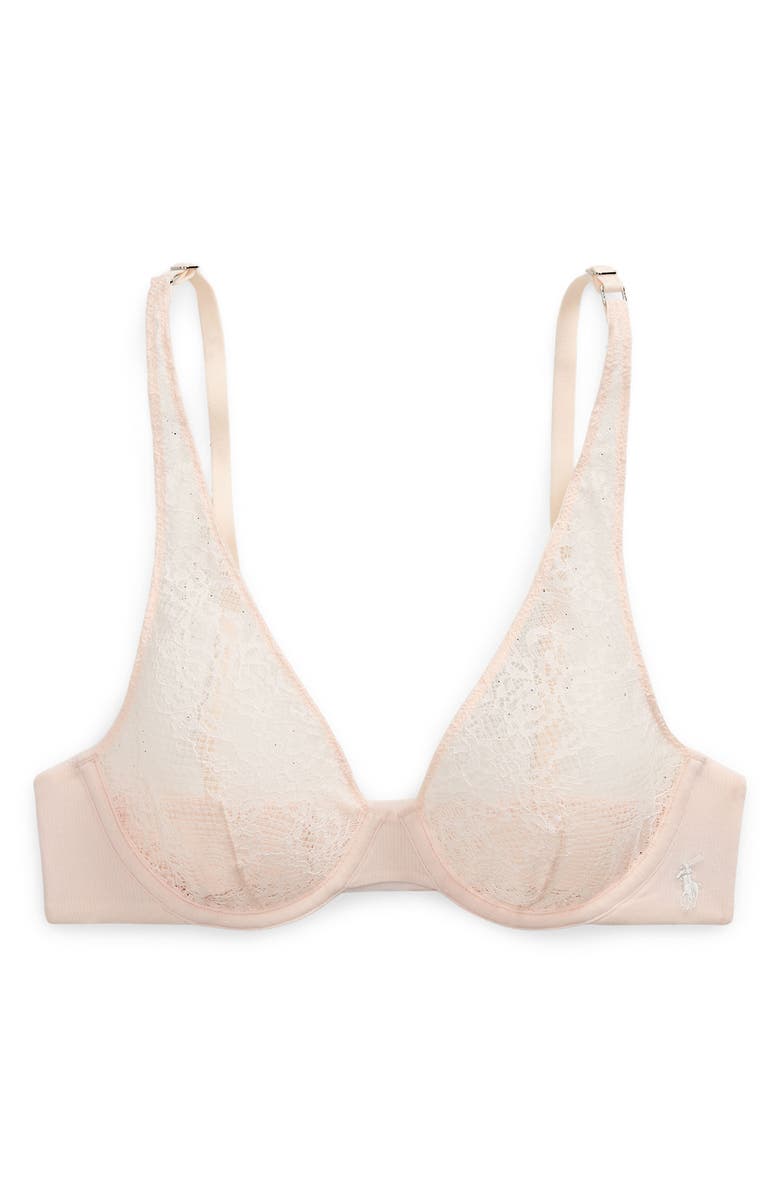Polo Ralph Lauren Galloon Lace Underwire Plunge Bra, Alternate, color, Garden Rose
