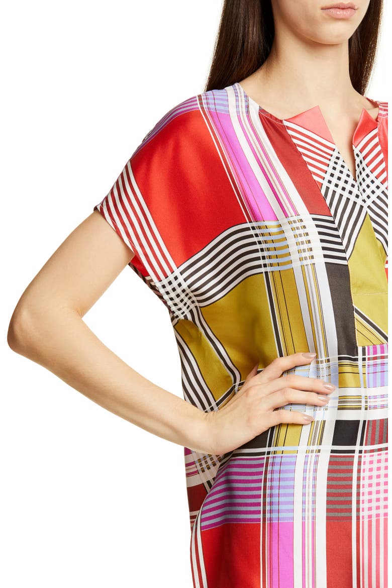 Madras Plaid Silk Twill Blouse, Alternate, color, MAGENTA MULTI