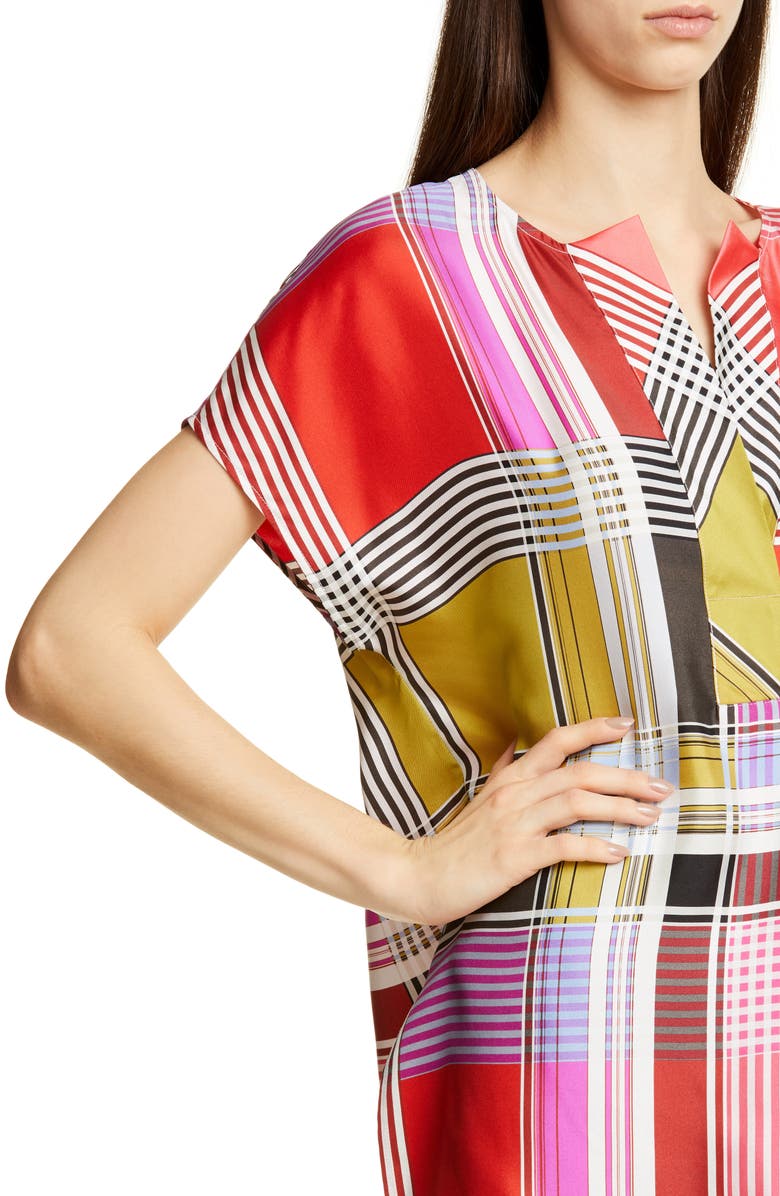 St. John Collection Madras Plaid Silk Twill Blouse, Alternate, color,