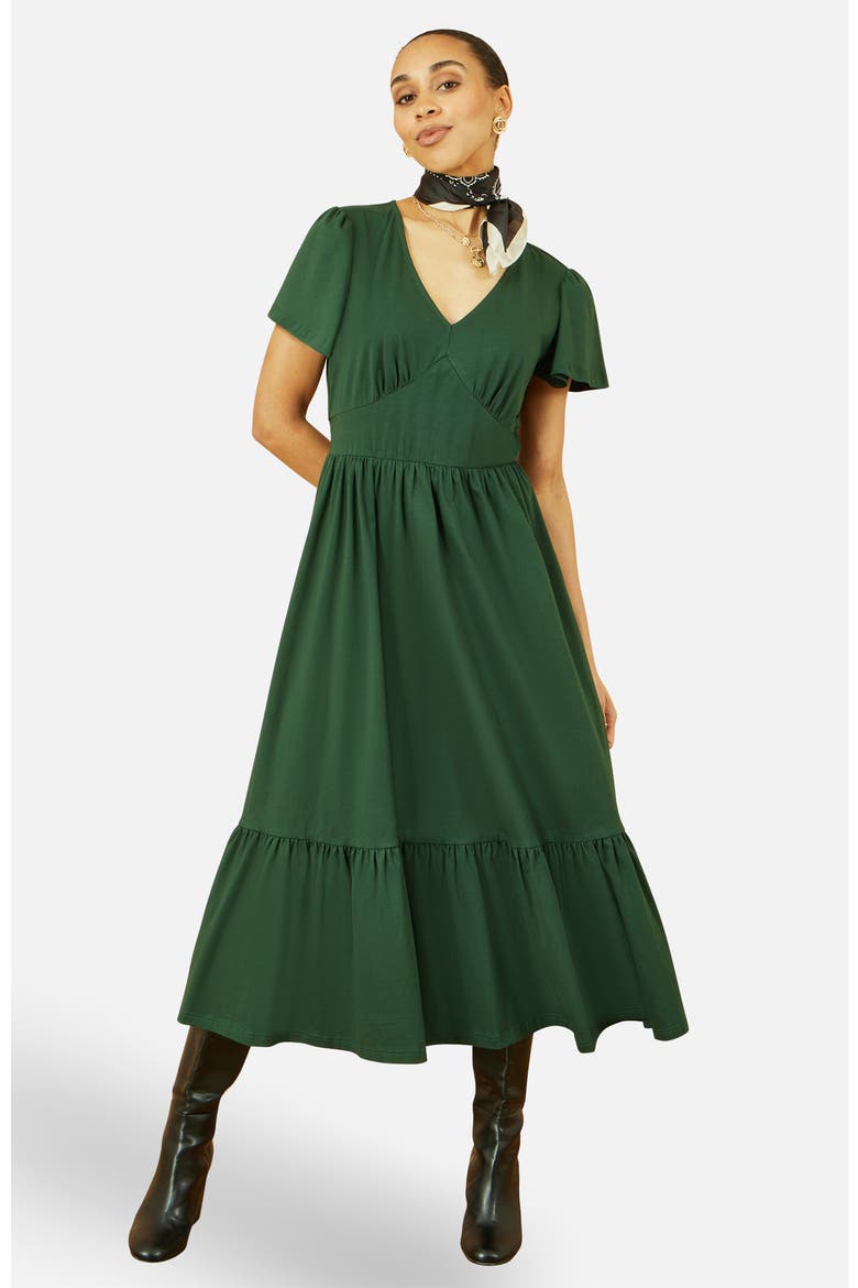 Cotton Jersey V-Neck Midi Dress, Main, color, Green
