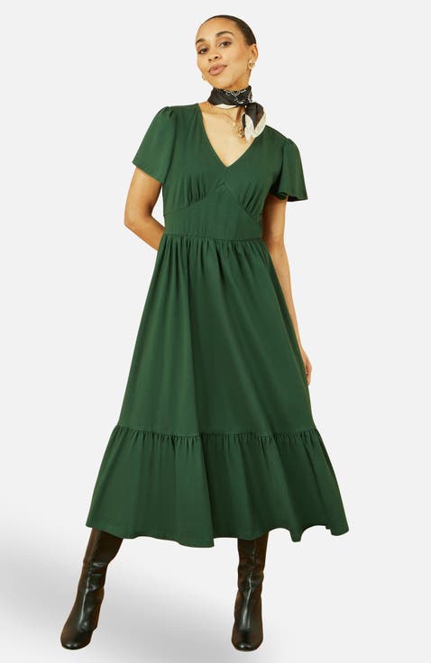 Cotton Jersey V-Neck Midi Dress