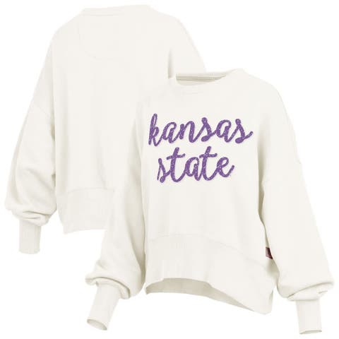 Women
s Pressbox Cream Kansas State Wildcats Oversized Chelsea Waist Length Pullover Sweatshirt