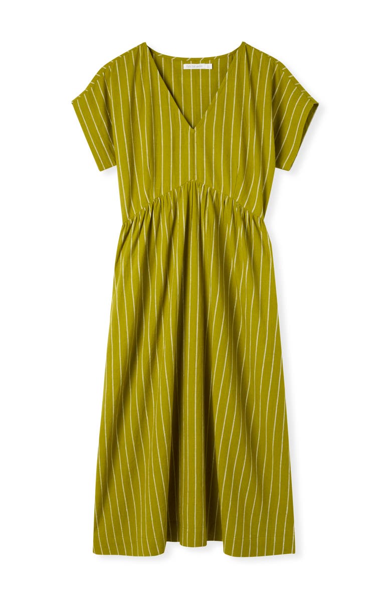 Celtic & Co. V-Neck Gathered-Waist Striped Midi Dress, Alternate, color, Willow Stripe