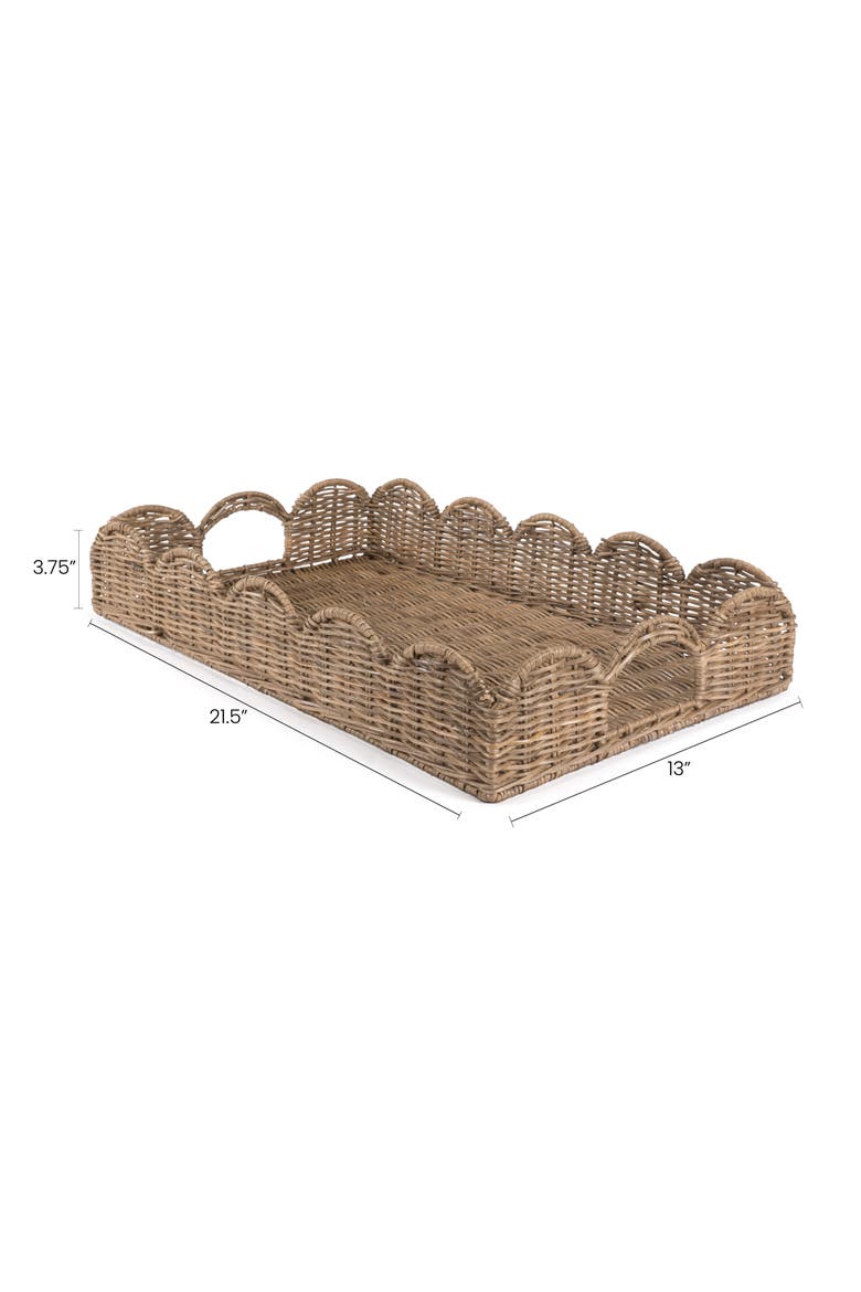Scalloped 21.5" Southwestern Cottage Hand-Woven Rattan Tray with Handles, Natural, Alternate, color, Natural