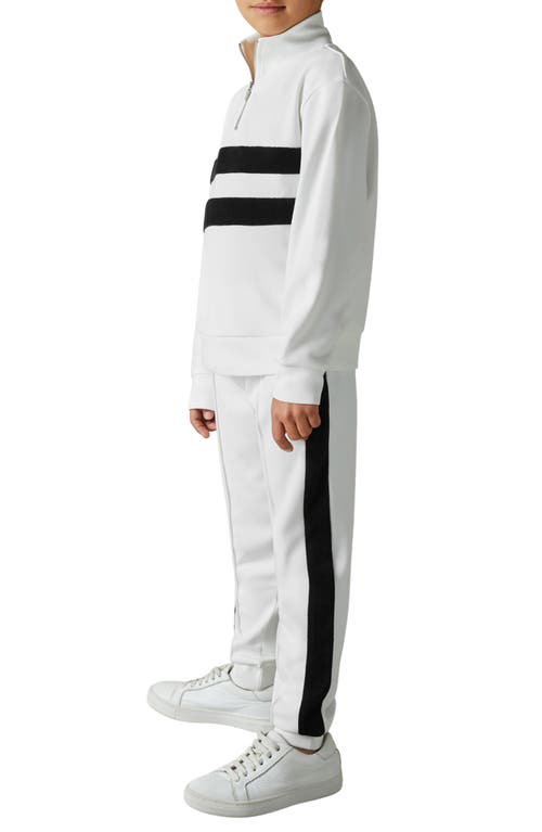Reiss Kids' Larose Jr. Pintuck Velour Stripe Joggers In White/emerald Green
