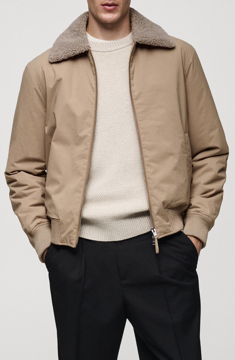 MANGO Water Repellent Insulated Jacket with Faux Shearling Collar, Main, color,