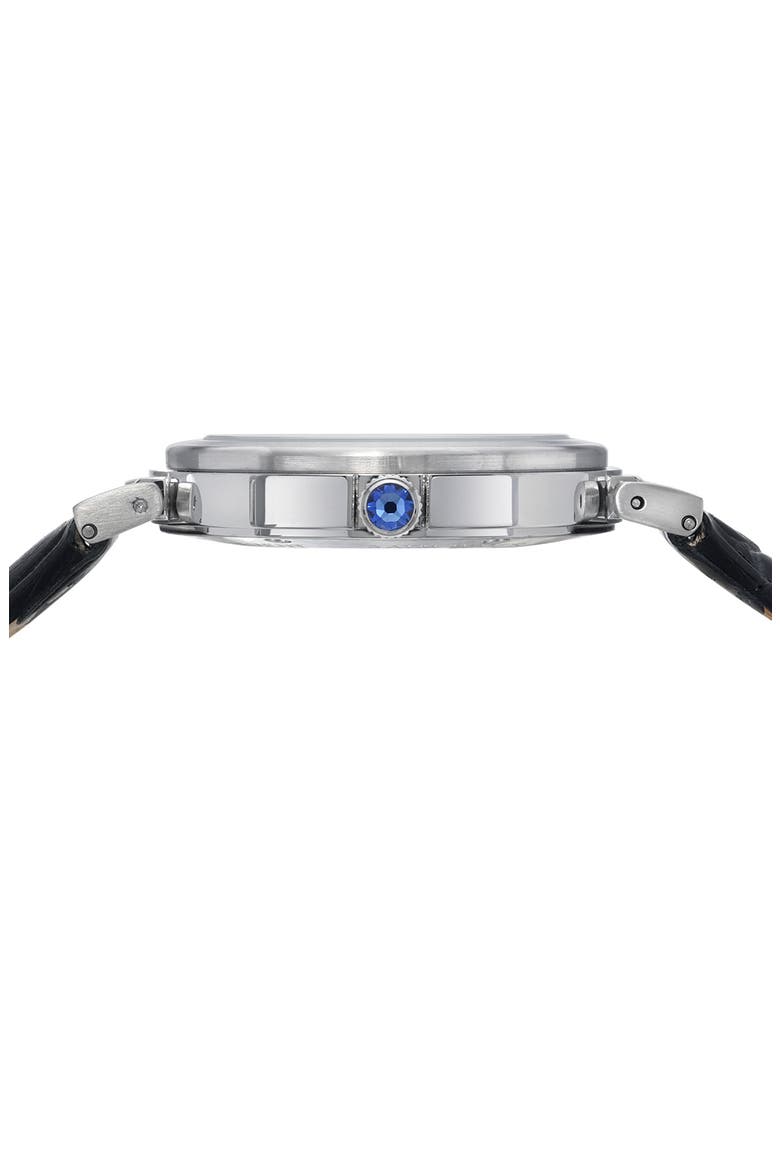 Dahlia Leather Strap Watch, 34mm, Alternate, color, SILVER-BLACK
