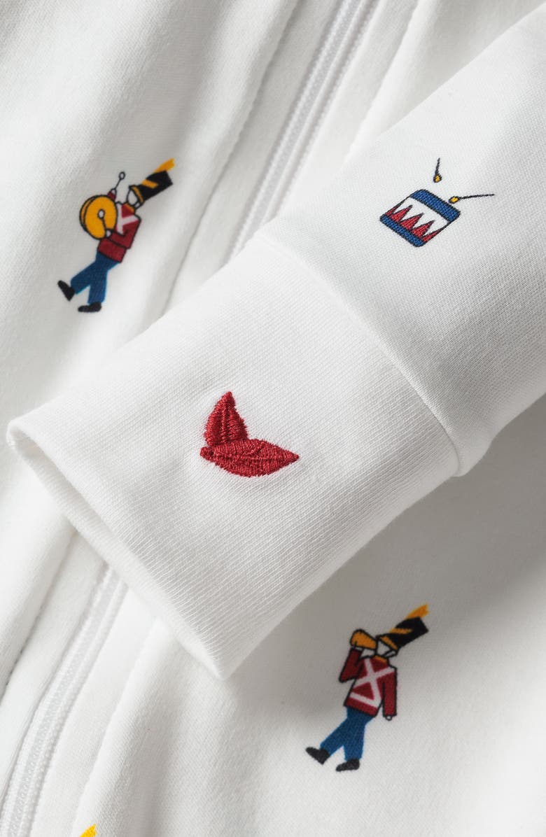 Petite Plume Toy Soldier Fitted Pima Cotton Romper, Alternate, color, White