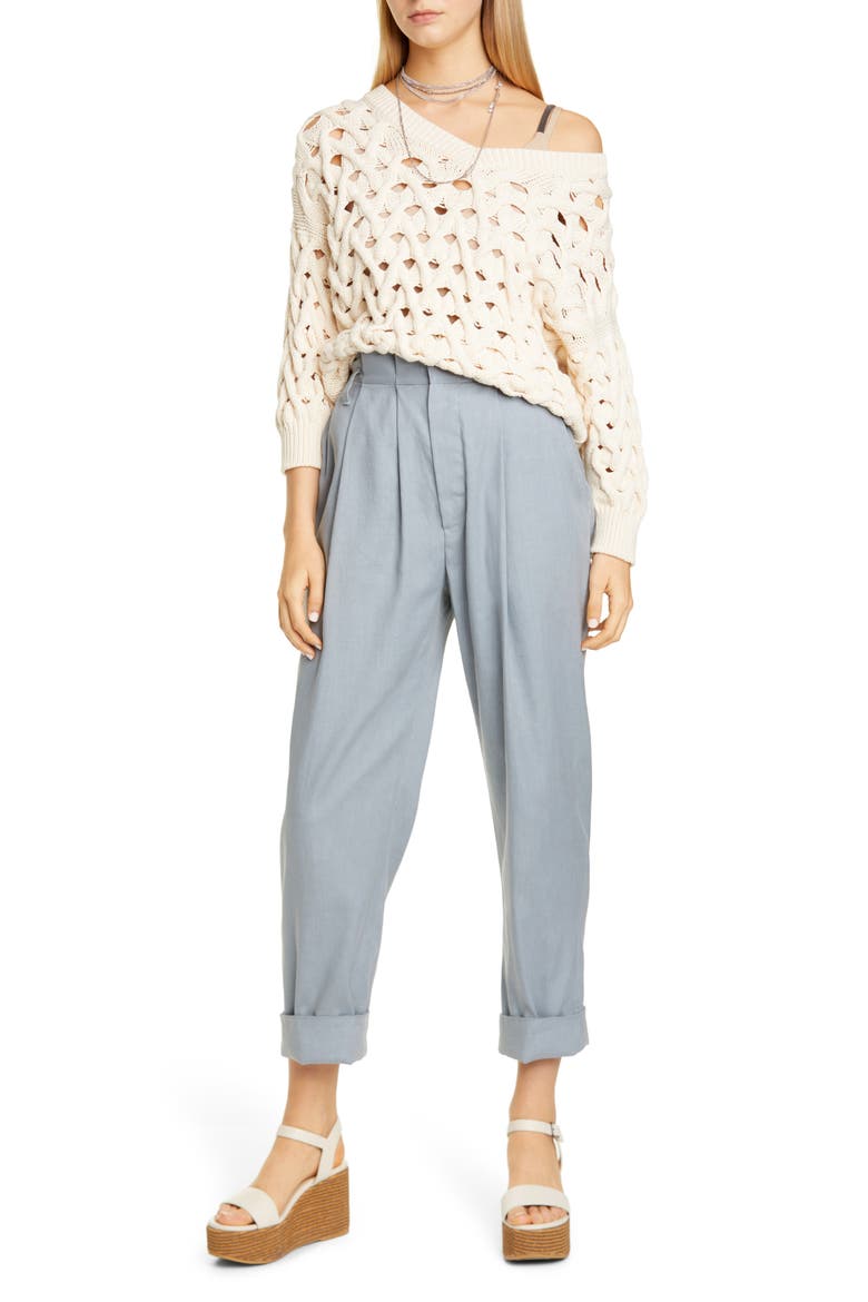 Pleated Stretch Linen & Cotton Pants, Main, color, CLOUD