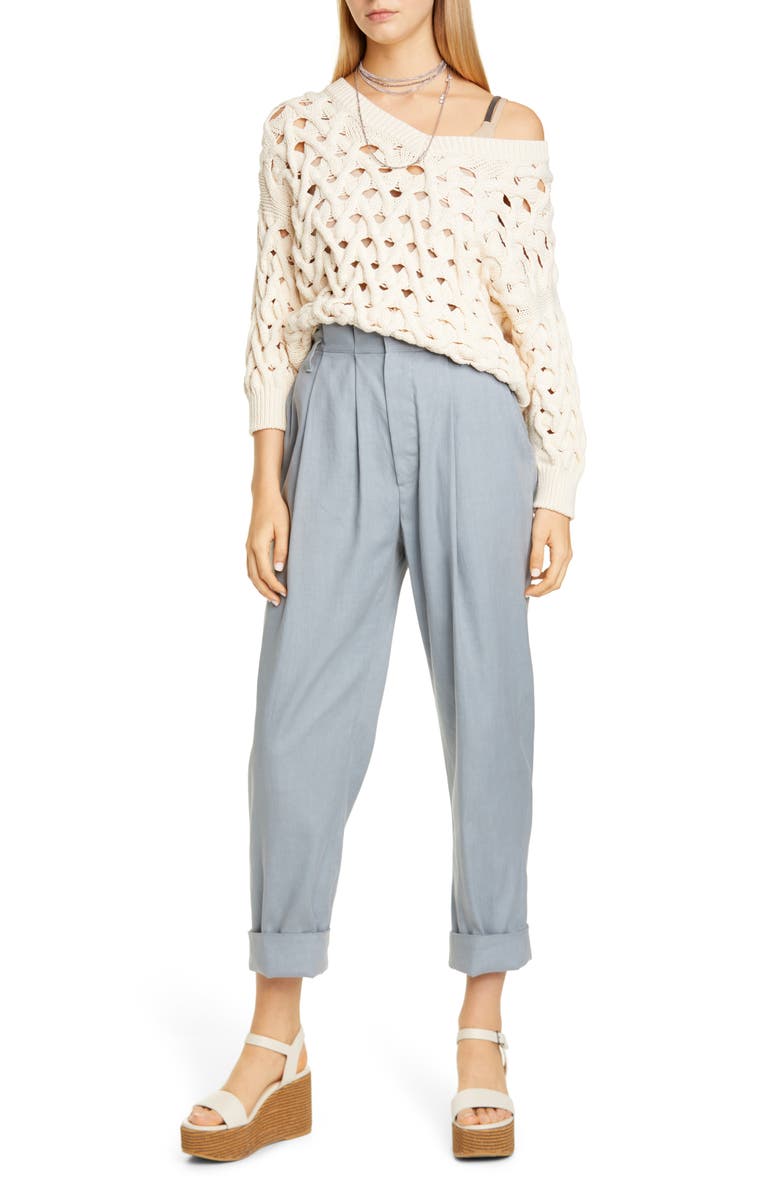 Brunello Cucinelli Pleated Stretch Linen & Cotton Pants, Main, color, 