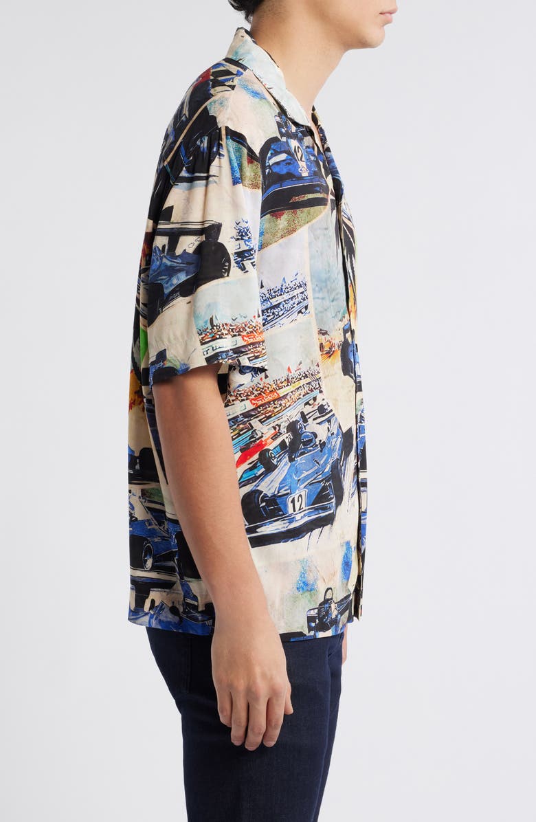 HUGO Espino Race Car Print Camp Shirt, Alternate, color, Open Blue