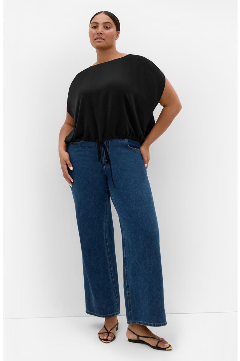 Elise Ruched Sleeve Drawstring Waist Top, Alternate, color, BLACK