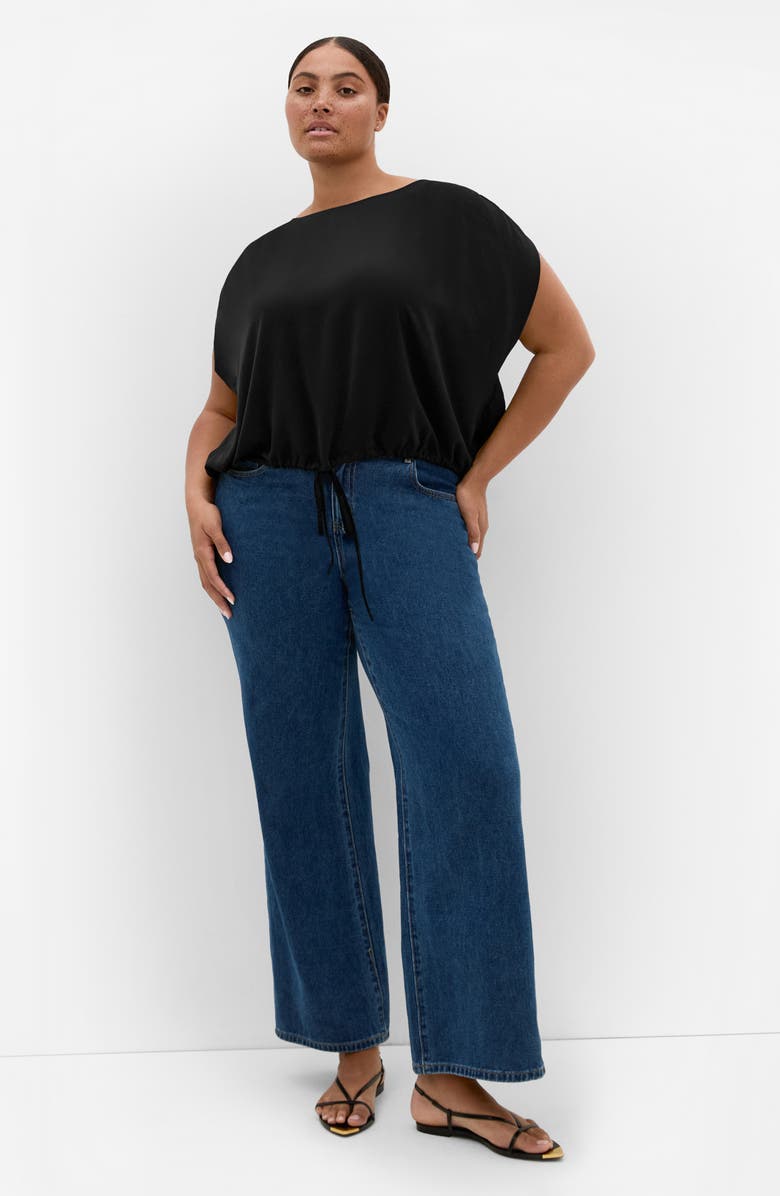 City Chic Elise Ruched Sleeve Drawstring Waist Top, Alternate, color, 