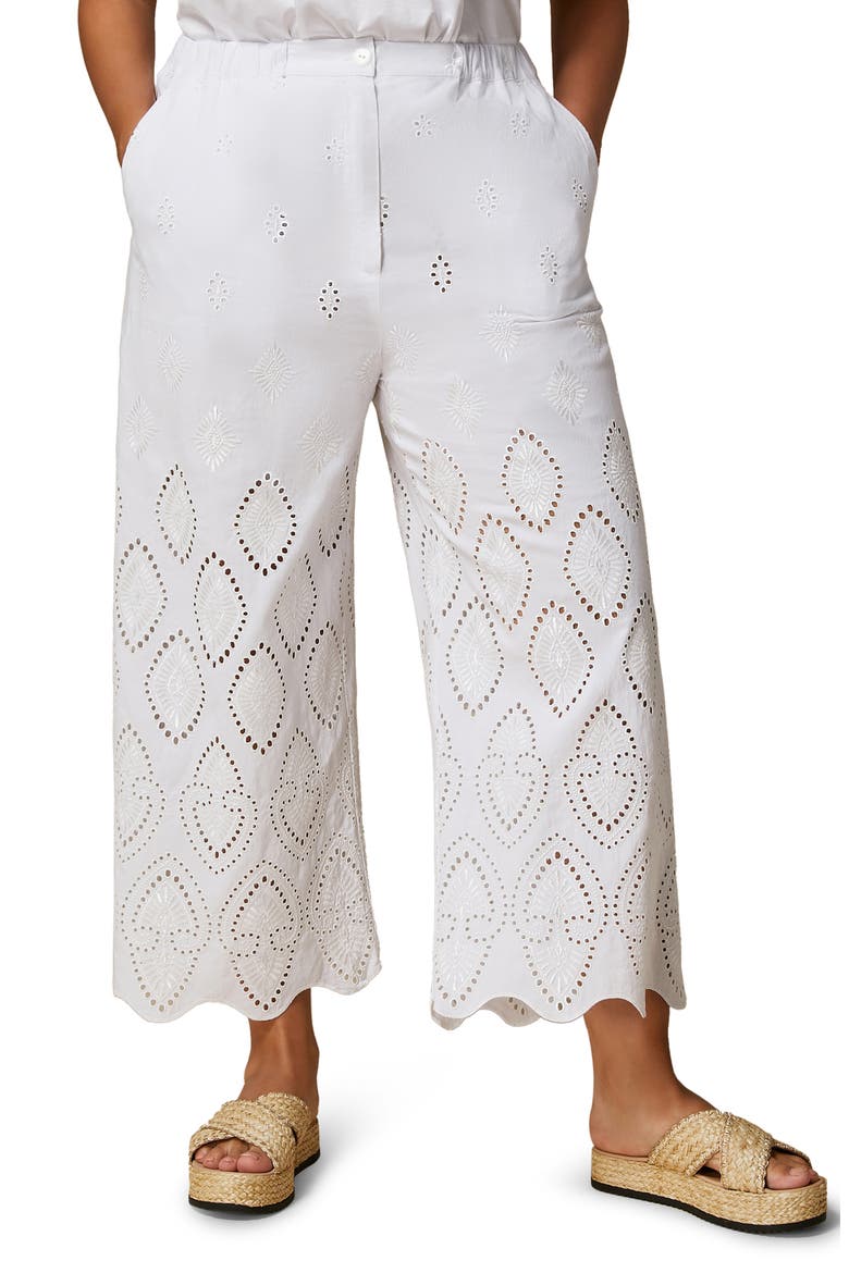 Aggravi Embroidered Wide Leg Linen Pants, Main, color, MILK