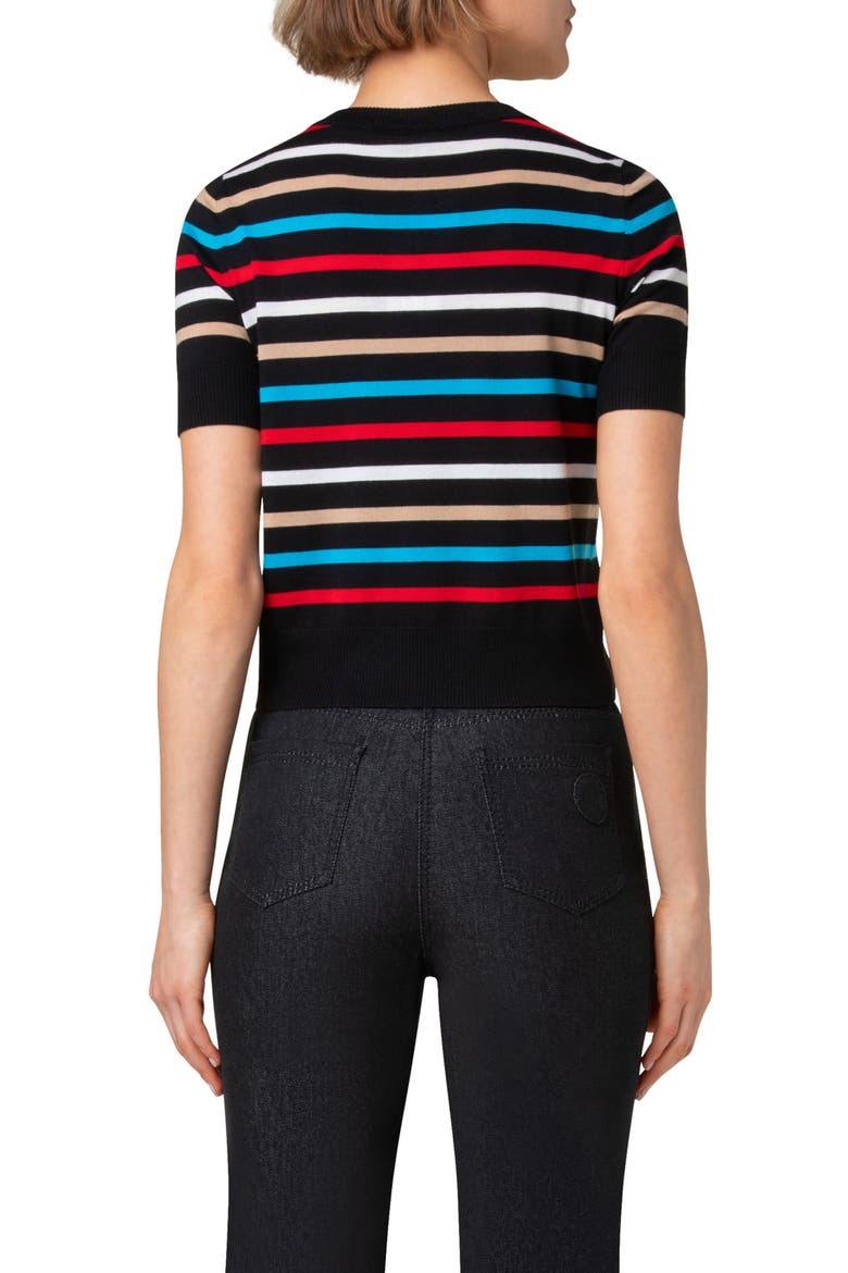Stripe Short Sleeve Crop Merino Wool Sweater, Alternate, color, BLACK-MULTICOLOR