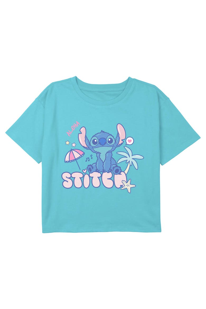 Girls' Aloha Beach Cute Stitch T-Shirt, Main, color, Blue