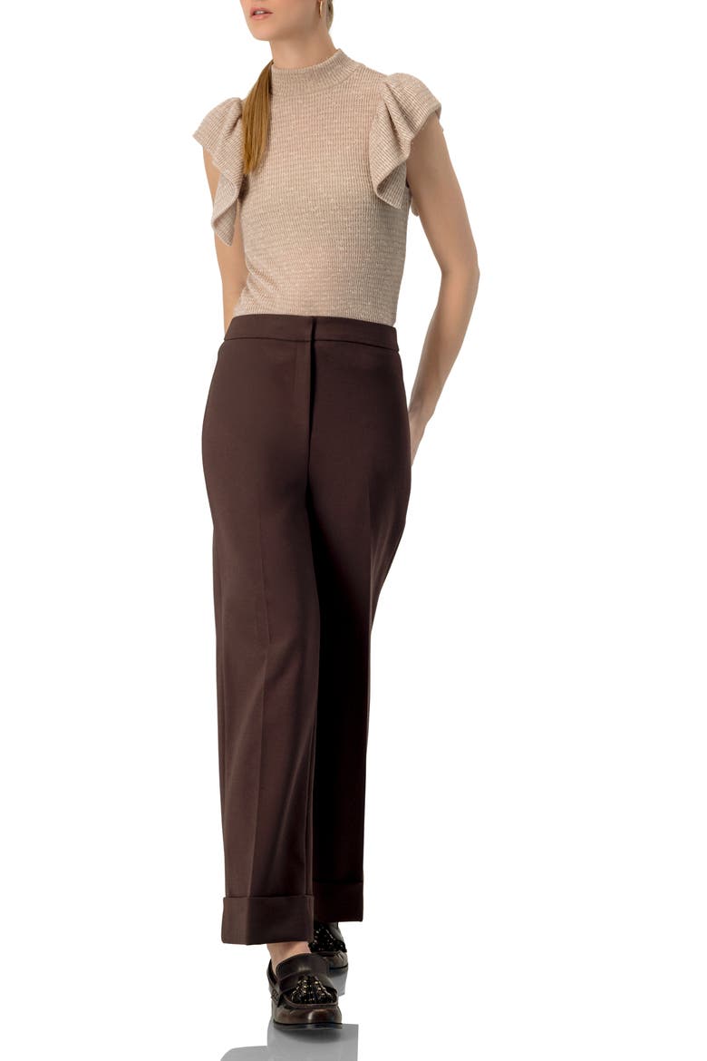 Straight-Leg Culotte Pants with Wide Hem, Alternate, color, Brown