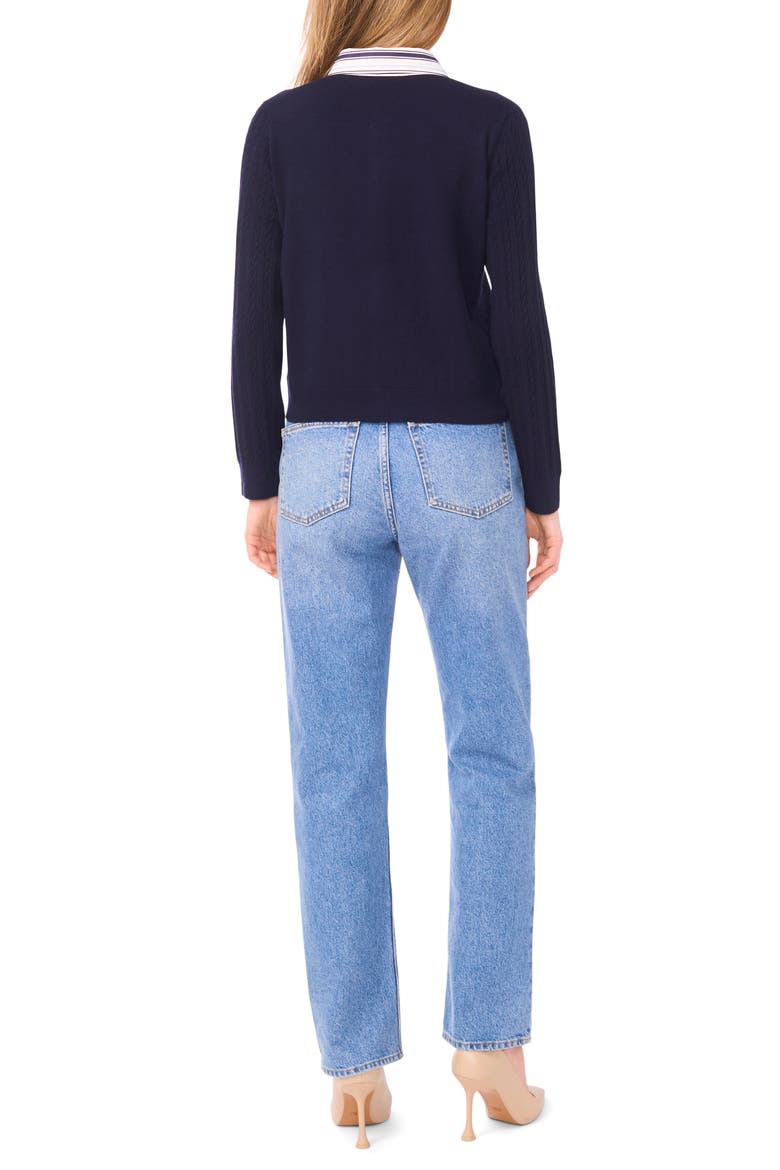 Stripe Collar Twofer Cardigan, Alternate, color, CLASSIC NAVY/ WHITE/ GREY