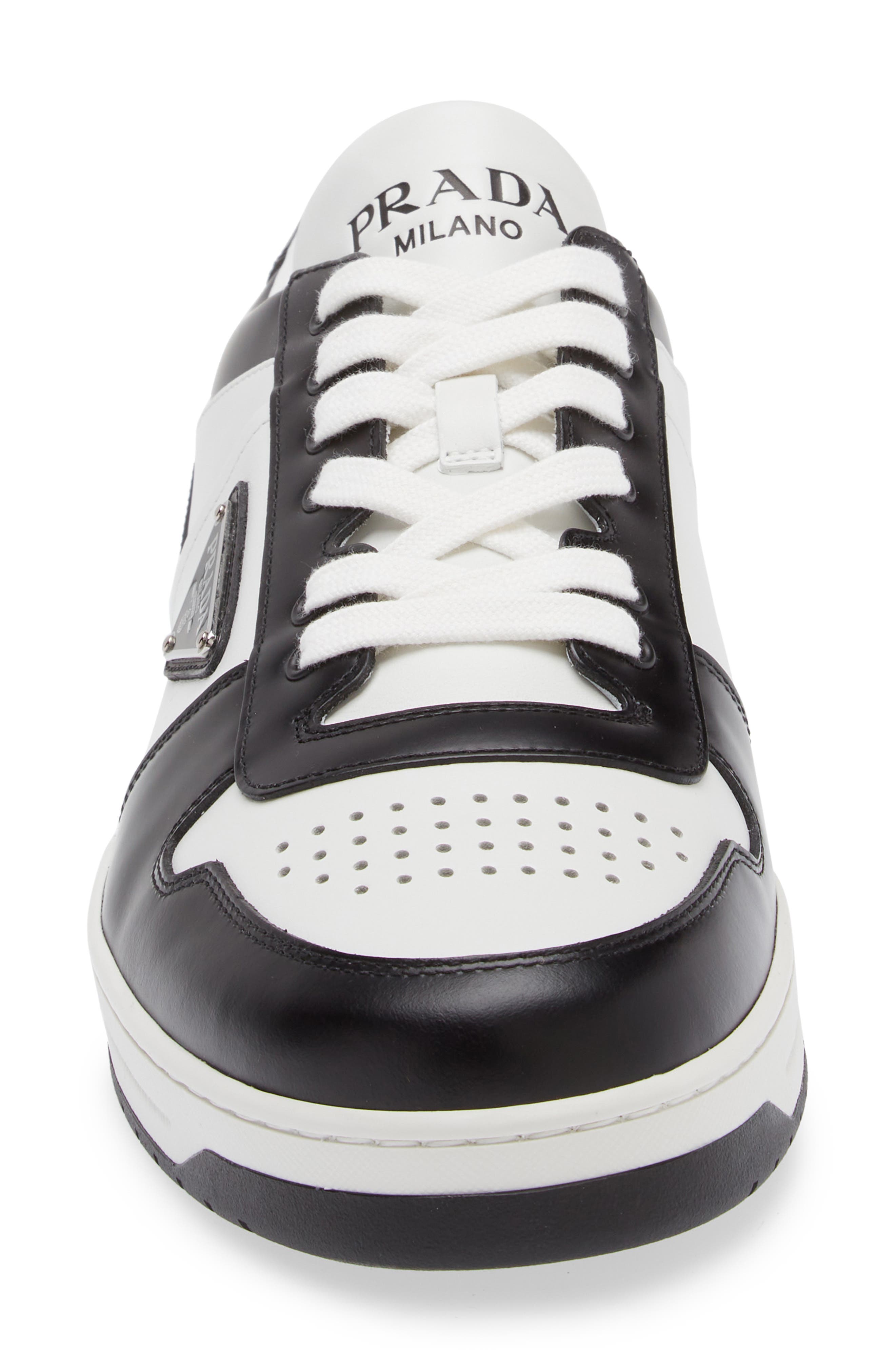 Prada Downtown Logo Low Top Sneaker, Alternate, color, Bianco/ Nero