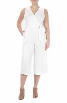 Nina Leonard Surplice Wrap Crop Jumpsuit