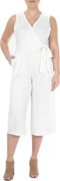 Nina Leonard Surplice Wrap Crop Jumpsuit
