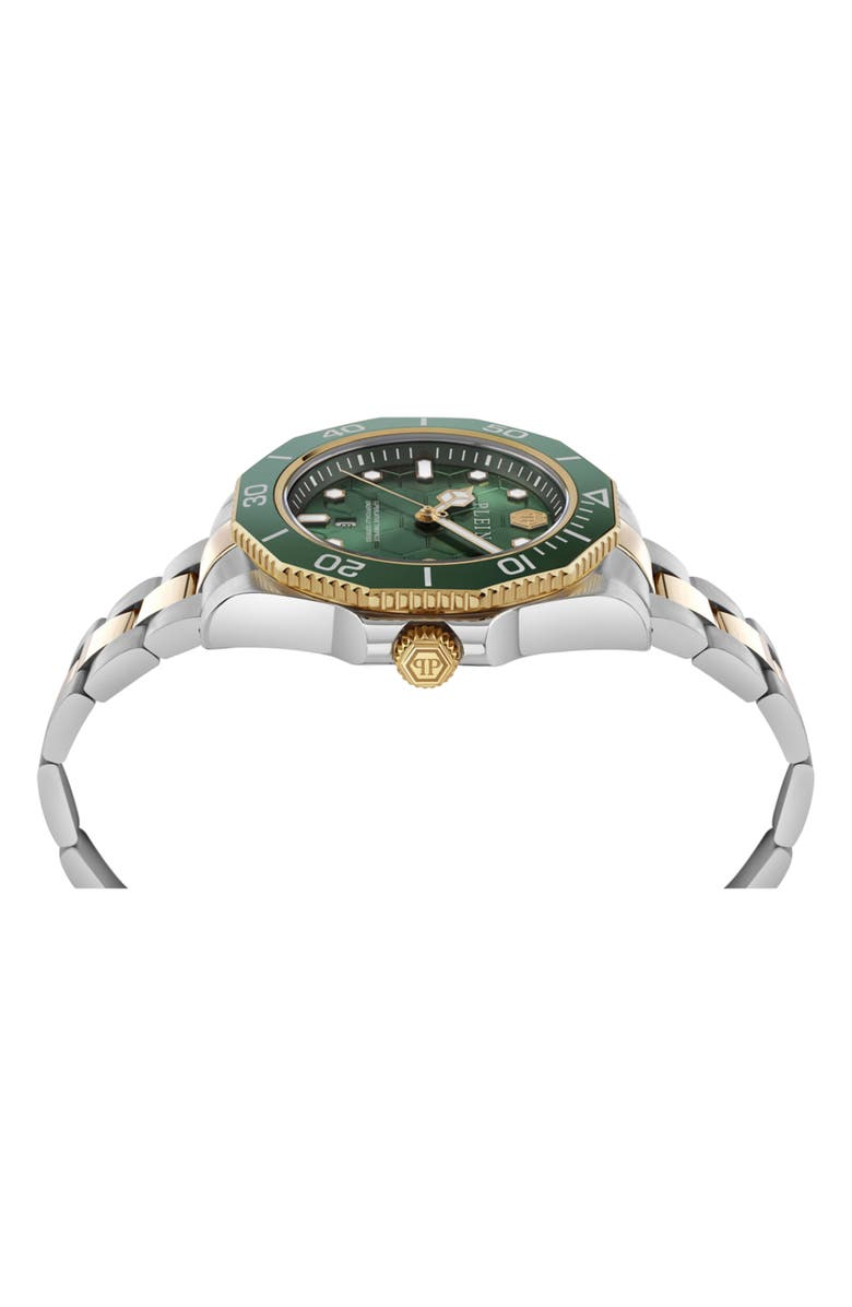 PHILIPP PLEIN Aquastorm Two-Tone Bracelet Watch, 44mm, Alternate, color, Green/ Two Tone
