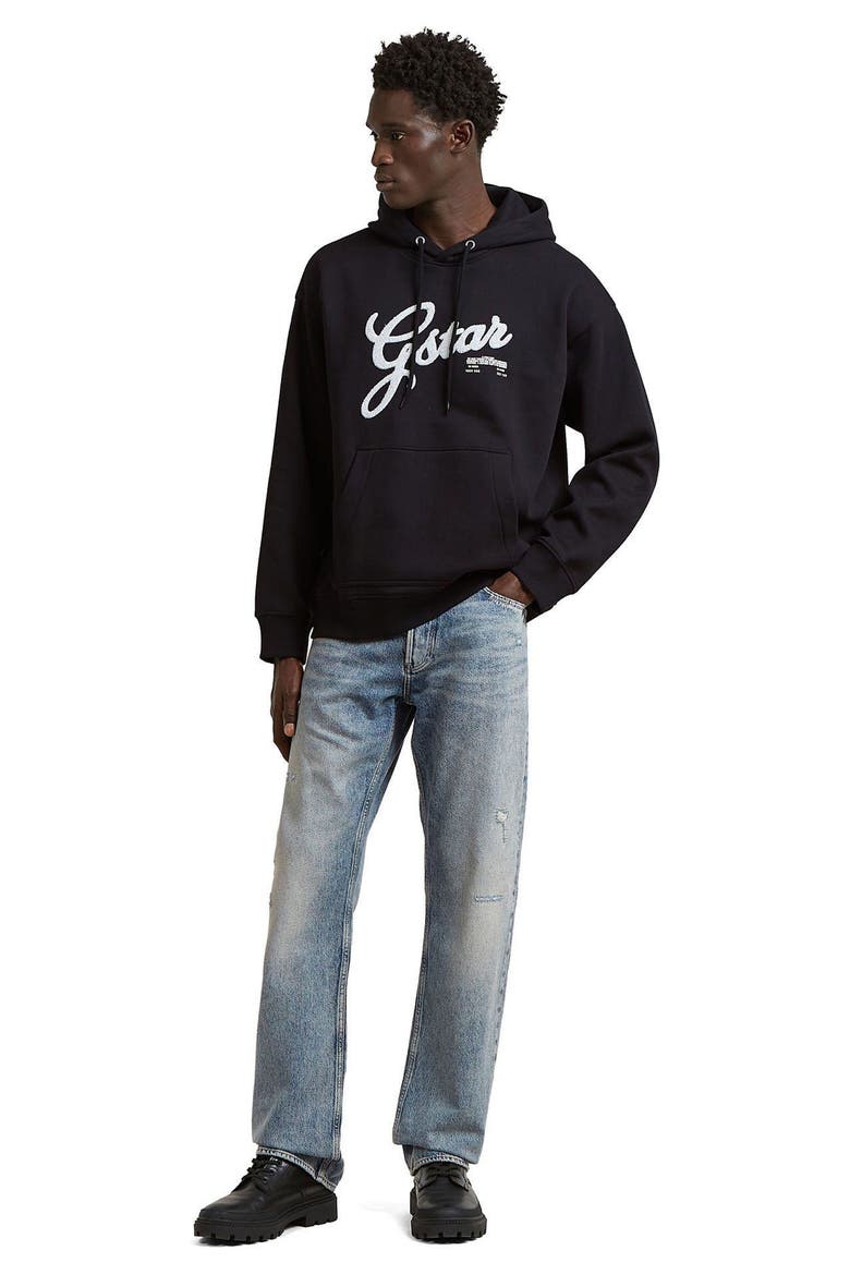 Chenille Relaxed Hoodie, Alternate, color, DARK BLACK