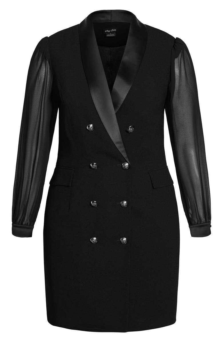 City Chic Tuxe Seduction Long Sleeve Dress, Alternate, color, Black