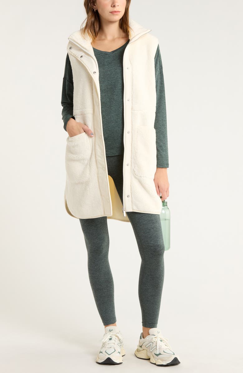Zella Longline Faux Shearling Vest, Alternate, color, Ivory Egret