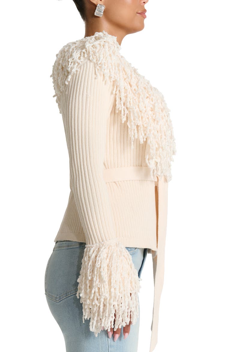 Fringe Tie Waist Chenille Cardigan, Alternate, color, BONE