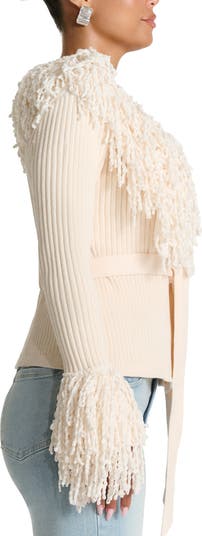 Fringe Tie Waist Chenille Cardigan