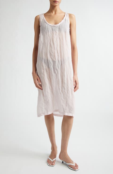 Crinkled Cotton Blend Gauze Tank Dress