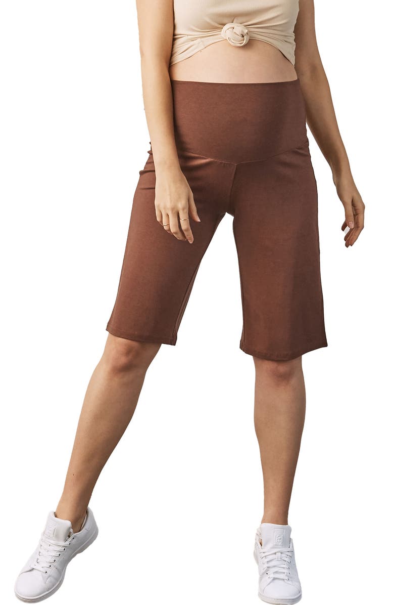 Angel Maternity Wide Leg Knit Maternity Shorts, Main, color, Brown