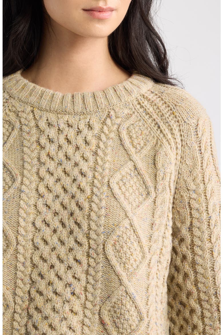 Fisherman Cable Knit Wool Blend Sweater, Alternate, color, TAN DONEGAL