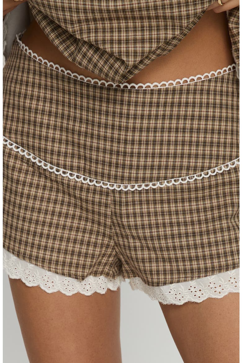 Chandelier Check Print Shorts, Alternate, color, BROWN CHECK