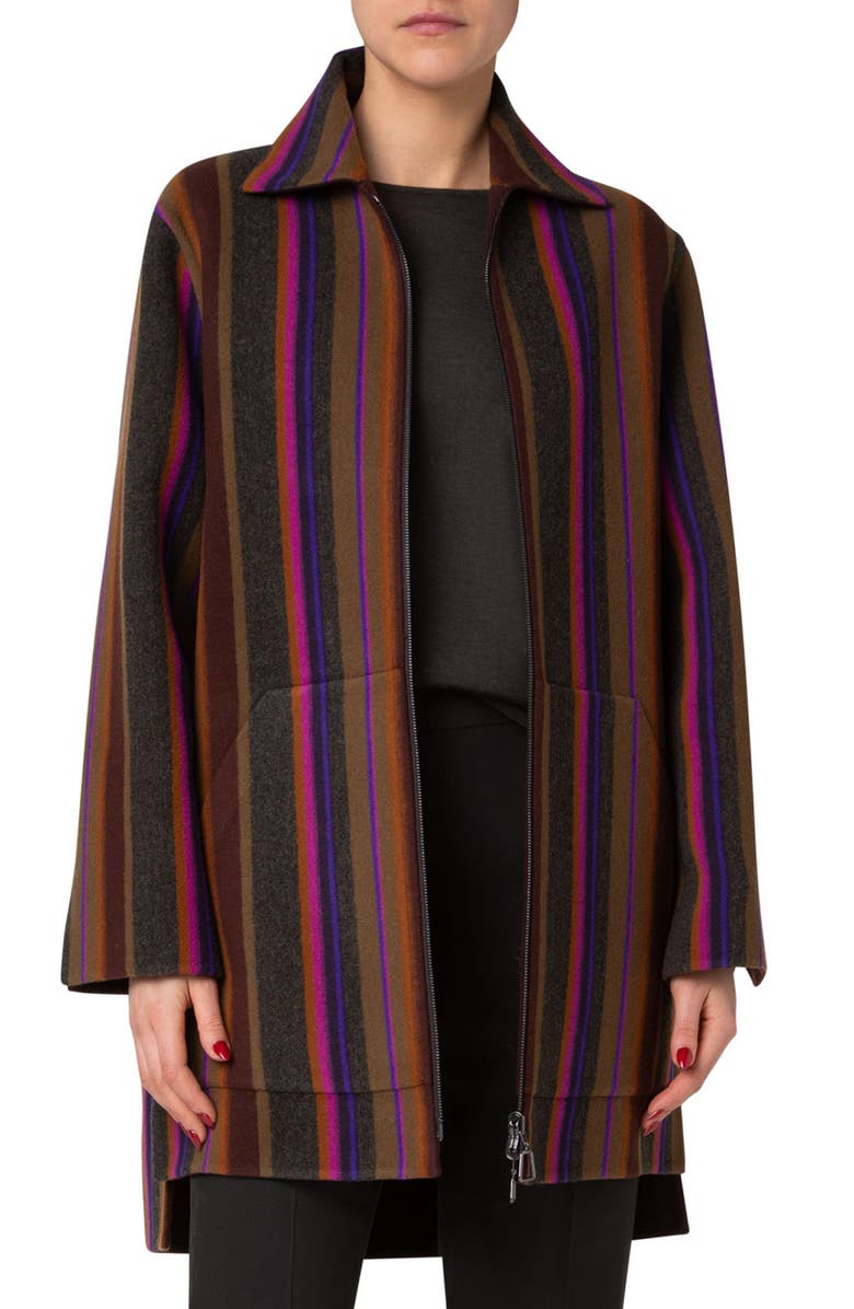 Akris Fabiola Stripe Double Face Wool Coat, Main, color,