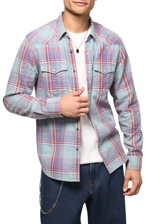 Plaid Flannel Acid Wash Western Shirt